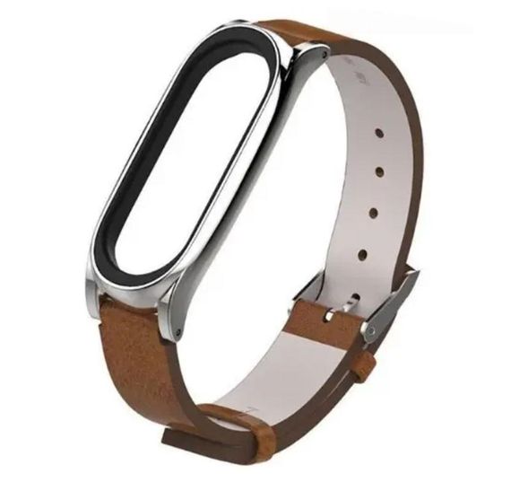 Шкіряний ремінець Primo Mijobs для фітнес-браслета Xiaomi Mi Smart Band 7 - Brown&Silver | Зображення 1
