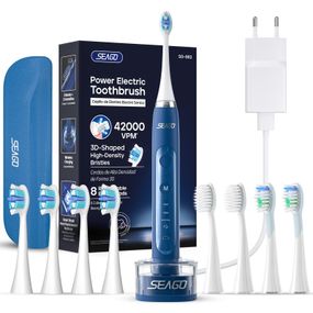 Электрическая Зубная Щетка Звуковая Взрослая с Таймером и Интервальной Чисткой 3 Режима + 3 Уровня Интенсивности + 8 Насадок и
