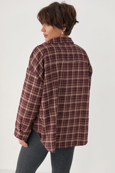 Картата сорочка з накладною кишенею - бордо цвет, ONE SIZE (є розміри) | Зображення 1