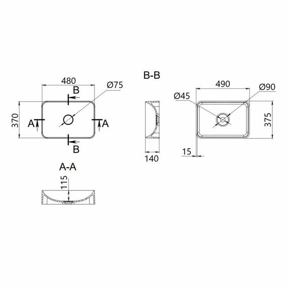Раковина накладна Qtap Tern 480x370x135 мм, Beige, прямокутна, з донним клапаном QT17116069SB | Зображення 1