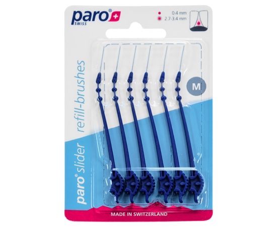 Змінні міжзубні щітки paro® slider refill-brushes M, (Ø стрижня 0.4 мм, Ø щітки 2.7-3.4 мм), 6 шт.
