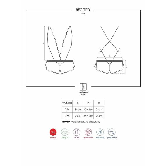 Мереживне боді Obsessive 853-TED-3 Teddy червоне, L-XL Sex Aura | Зображення 4