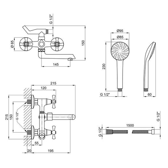 Смеситель для ванны Lidz Lamb 142 с поворотным изливом двухвентильный (c душевым гарнитуром) LDLAM142CRM35081 Chrome | Зображення 1