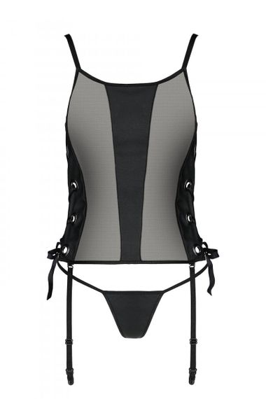 Корсет з еко-шкіри з пажами для панчох Passion Malwia Corset Чорний S/M | Зображення 2