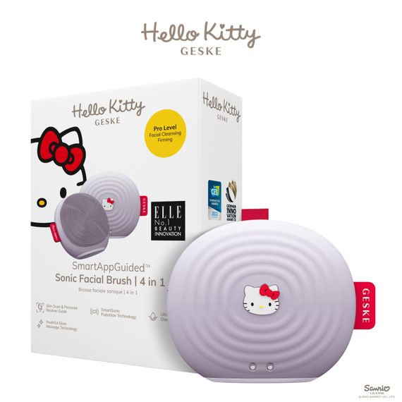 Электронная ультразвуковая щетка для лица GESKE Sonic Facial Brush 4в1 Hello Kitty purple, Фиолетовый