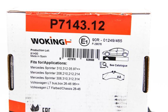 Колодки передні гальмівні Sprinter/LT 96-06 (спара)/Vario 2.9TD, WOKING (P714312) | Зображення 1