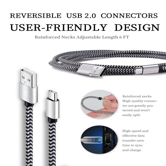 USB Type-C кабель 2.4 A швидке заряджання, нейлоновий для Android 1 метр | Зображення 1