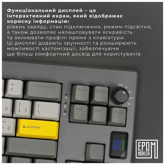 Клавіатура Epomaker Shadow-X 70 Flamingo Switch Hot-Swap LCD Screen RGB Wireless/Bluetooth/USB UA Black (SHX-B-F) | Зображення 7