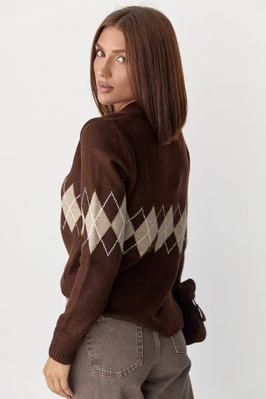В'язаний светр-поло з ромбами - коричневий цвет, ONE SIZE (є розміри) | Зображення 1