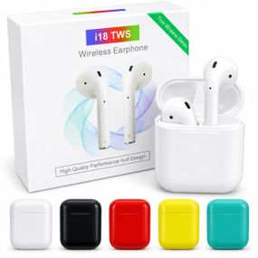 Беспроводные наушники i18 TWS • Bluetooth наушники i18 TWS с микрофоном, сенсорным управлением и зарядным кейсом