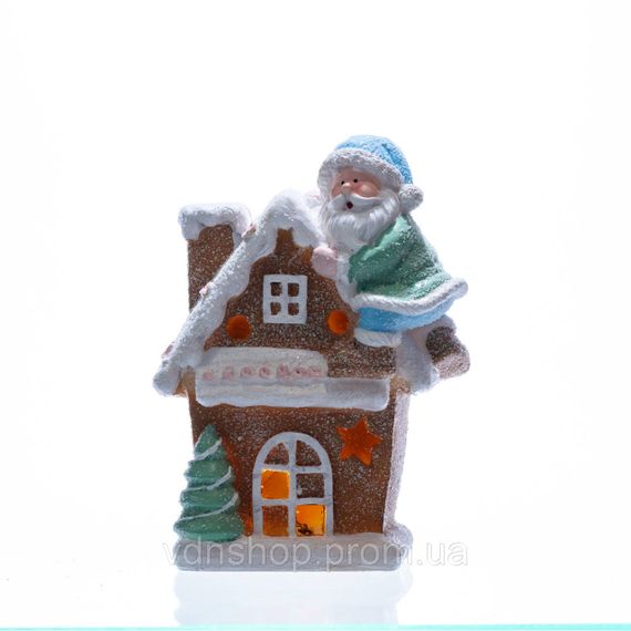 Новорічна декоративна фігурка з підсвіткою 14×9×20 см Новорічний декор Будиночок з Сантою з порцеляни CR-6-6 | Зображення 1
