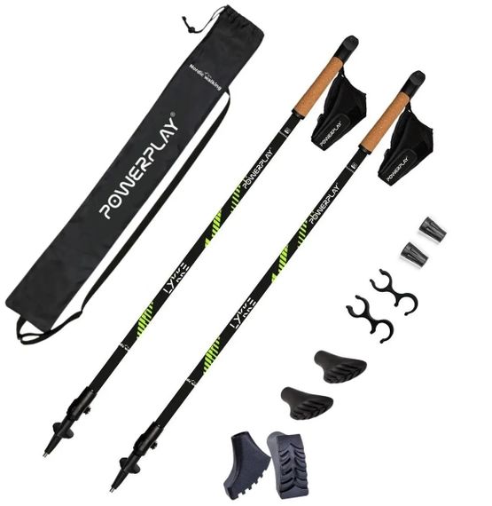 Палки для скандинавской ходьбы PowerPlay 9111 Lykke Black/Green 80-135 см (пара) + 2-и пары сапог