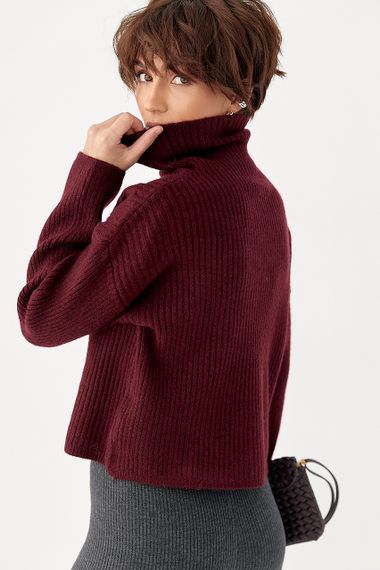 Базовий теплий гольф у рубчик - бордо цвет, ONE SIZE (є розміри) | Зображення 1