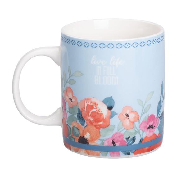Кружка фарфоровая с цветочным принтом 400 (мл) для чая и кофе Голубая RX-N240139BL