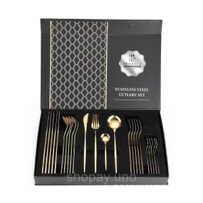 Набор столовых приборов Kitchen Ware 24 шт из нержавеющей стали на 6 персон Gold