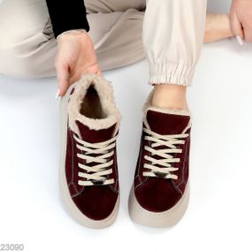 Бордовые зимние прошитые кроссовки натуральная замша на бежевой платформе 40