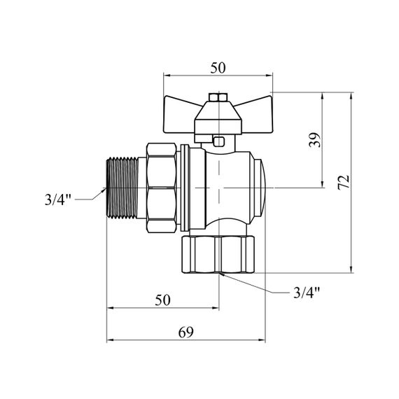 Кран-американка кульовий кутовий Valves 3/4" PN30 | Зображення 1