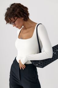 Еластичне боді з довгими рукавами - молочний цвет, S (є розміри)