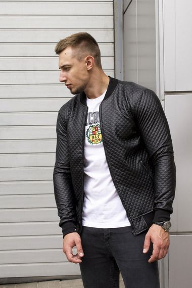 Мужская куртка - бомбер стеганный из эко кожи FD6391 размер M, цвет черный | Зображення 1