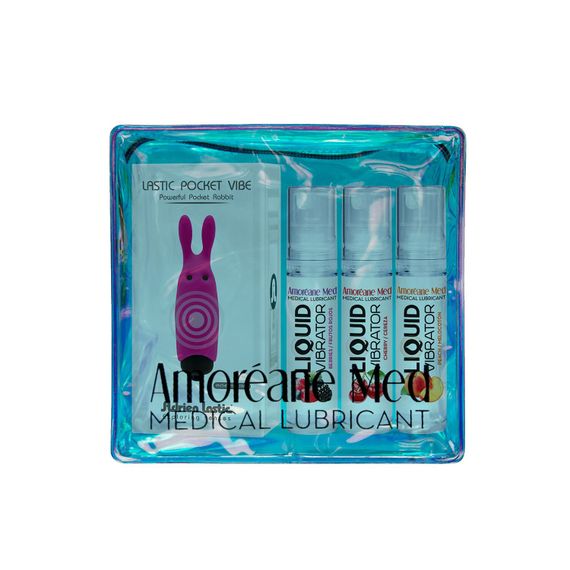 Набір з 3-х смаків стимулювального лубриканта Amoreane Med (3х10мл) та віброкулі Adrien Lastic Pink | Зображення 1