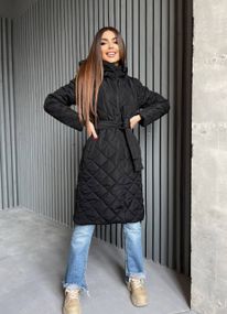 Женская длинная теплая куртка-пальто стеганая силикон 200, NA1044 цвет черный, размер 38/40