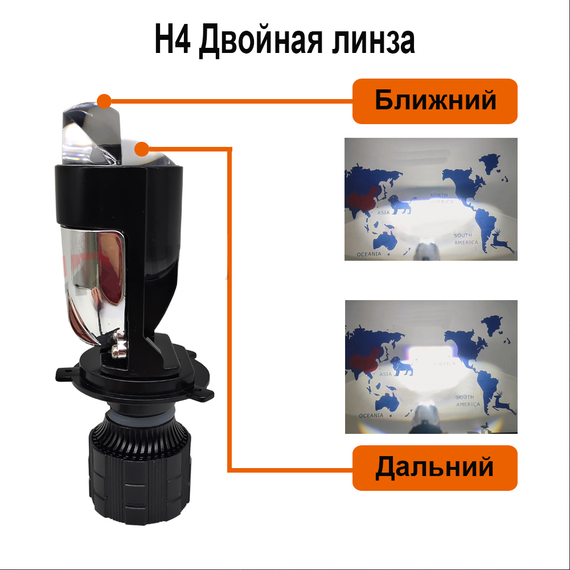 Подвійна LED лінза H4 Terra A82, 80W, 30000L, 12-80 В, світловий чип 3570 | Зображення 2