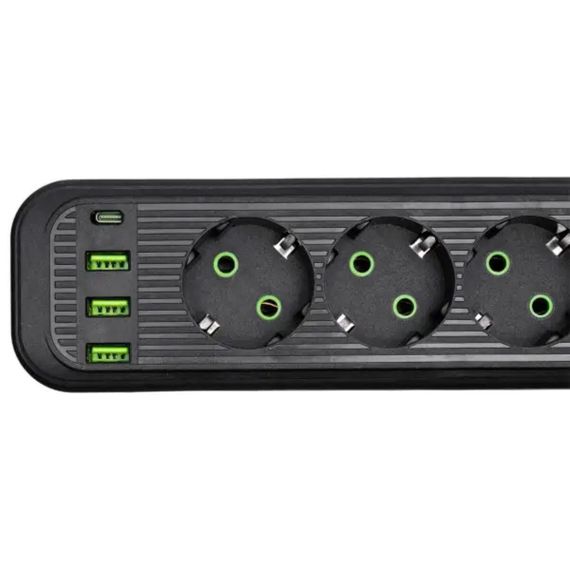 Мережевий фільтр-подовжувач 5 розеток 3xUSB-A 1xUSB-C 3м чорний HP-5-42 | Зображення 3