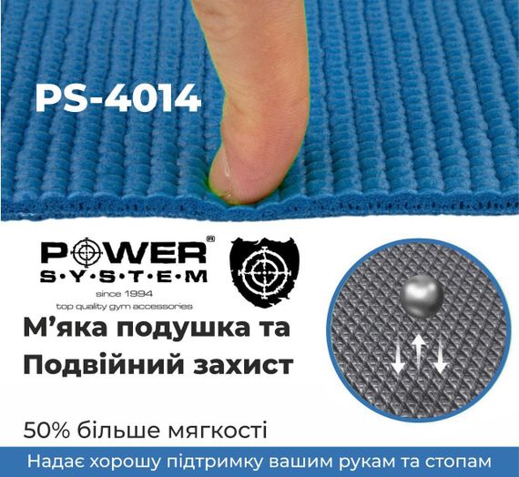 Килимок для йоги та фітнесу Power System PS-4014 PVC Fitness-Yoga Mat Blue (173x61x0.6) | Зображення 3