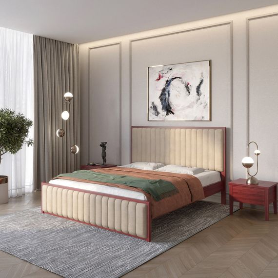 Двоспальне дерев&#039;яне ліжко Mebigrand Відень Махонь/Аляска 23 (Бежевий) 140х190 см (MBG-10803)