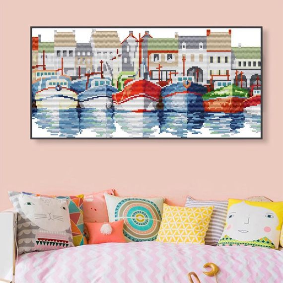 Набір для вишивання за нанесеною на канву схемою "Colorful Sailboat". AIDA 14CT printed 42*21 см | Зображення 9