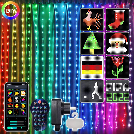 Смарт гірлянда штора 2*2 м 400 LED RGB, керування телефоном чи пультом (SFK-07)