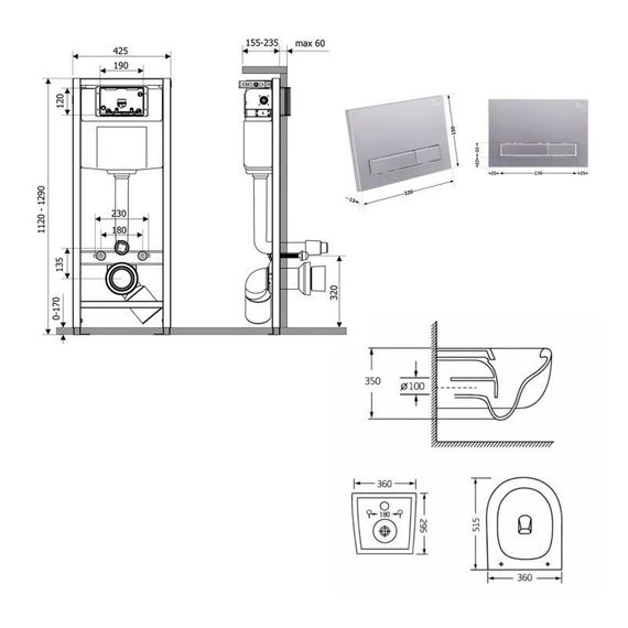 Готове рішення Qtap для ванної кімнати: підвісний унітаз Taurus Ultra Quiet 515×360×350 + комплект інсталяції Nest 4 в 1 | Зображення 1