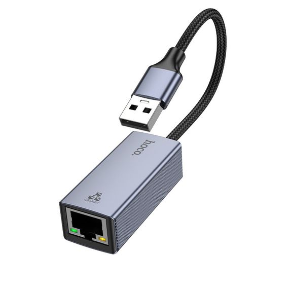 Інтернет адаптер Hoco UA37 1000 Mbps (USB to RJ45) Metal gray | Зображення 6