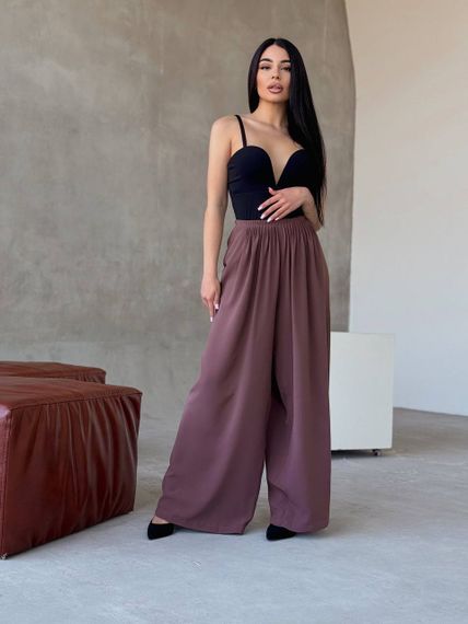 Женские широкие свободные брюки палаццо в складку AV180 размер S/M цвет мокко | Зображення 3