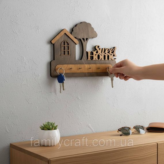Ключниця настінна Sweet Home (Милий дім) з деревом венге на 6 гачків, дерев'яна вішалка тримач для ключів у передпокій