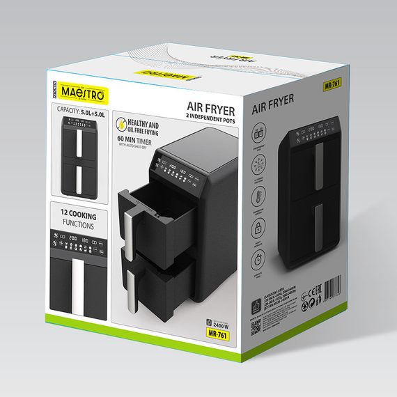Аэрофритюрница Maestro MR-761 с двумя чашами 5 л и 5 л мультипечь фритюрница аэрогриль | Зображення 7