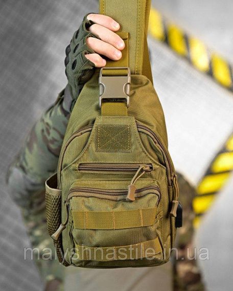Армійська нагрудна сумка рюкзак з USB портом Захисник coyot ДЛ7536 | Зображення 7