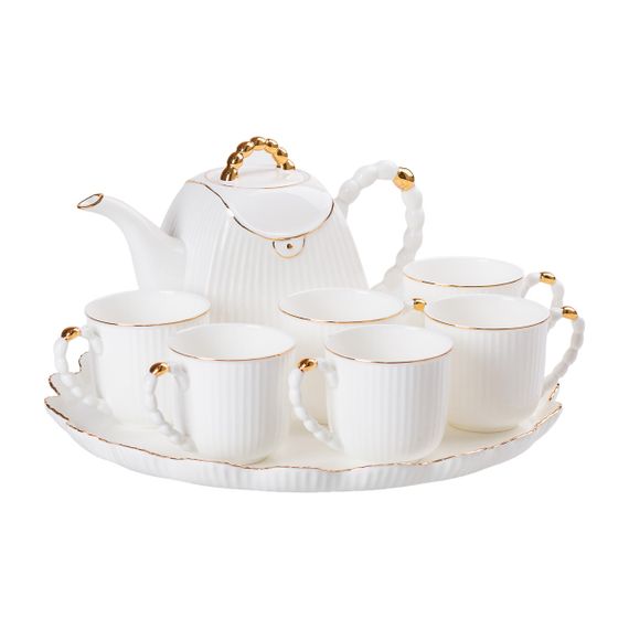 Чайный набор на 6 персон, с заварочным чайником и подставкой, белый. | Зображення 5