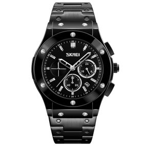 Чоловічий наручний годинник Skmei 9157SBK Black-Steel зі сталевим браслетом