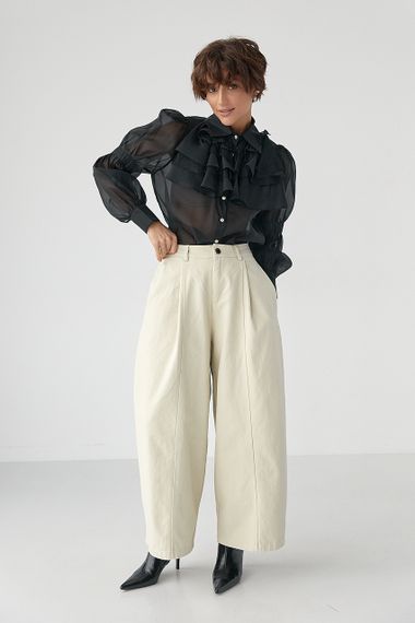 Прозора блуза з мереживними вставками - чорний цвет, ONE SIZE (є розміри) | Зображення 2