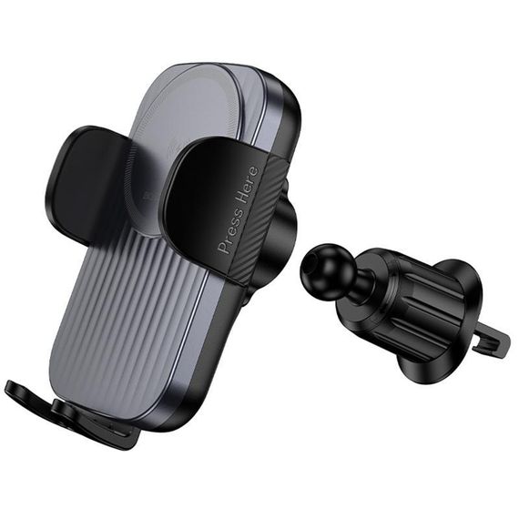 Автотримач з БЗП Borofone BH221 Path 15W (air outlet) Black / Metal gray | Зображення 1