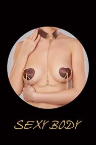 Сексапільні пестиси-серця з чокером та металевими пензликами Brown Brown sexstyle