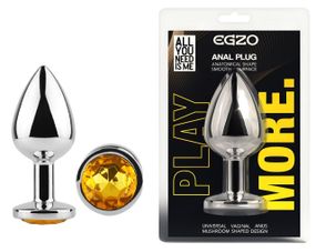 Анальная пробка с кристаллом EGZO - Silver Round Plug Yellow size S Sex Aura
