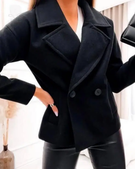 Женское короткое кашемировое пальто двубортное MI700 цвет черный, размер 50/52