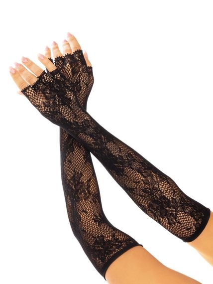 Мітенки Leg Avenue Lace Opera Length Fingerless Gloves, чорні, ажурні, довжина вище ліктя sexstyle
