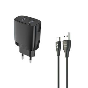 Мережевий зарядний пристрій Aspor A811 (2USB/2.4 A) + кабель USB — Type-C чорний