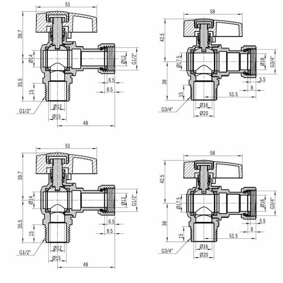 Комплект кутових кранів Thermo Alliance Standart 1/2" ВН -3/4" ВЗ з накидною гайкою для під'єднання котла TAS225RBW1520 | Зображення 1