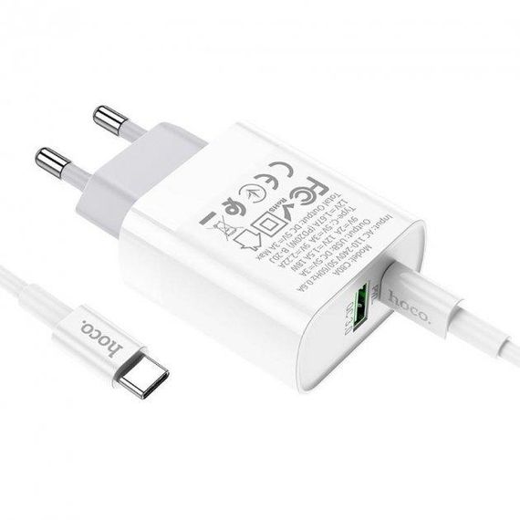 Зарядний пристрій Hoco C80A PD 20W + QC 3.0 + cable Type C to Type C White | Зображення 1