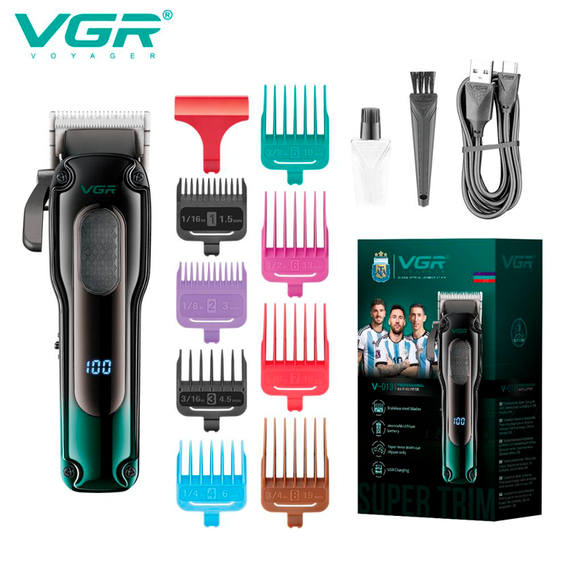 Аккумуляторная машинка для стрижки VGR V-013 GREEN, 8 насадок, 6500 RPM, 2000 mAh, LED дисплей | Зображення 4