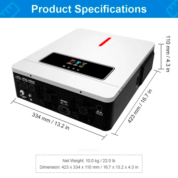 Гибридный инвертор 6.2 кВт Daxtromn AGH-6.2KW-PRO, 48 В, ток заряда 120 А, для АКБ LiFePO4, Li-ion, Lead-acid | Зображення 8